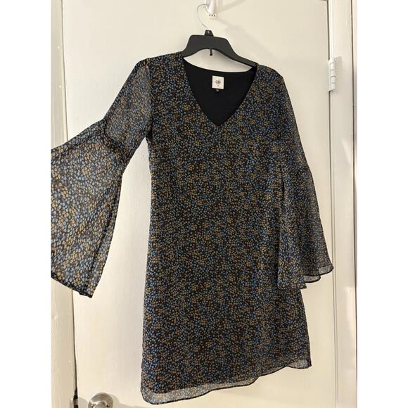 Y2k CAbi 3648 Poise Dress XL Black Sheer Floral Bell Sleve Fairy Whimsigoth $119 - Picture 4 of 15